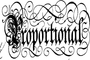 Schwarz-weiß-kalligraphische Darstellung des Wortes "Korporation" mit komplexen umgebenden Verzierungen in einer klaren, fetten Schrift.