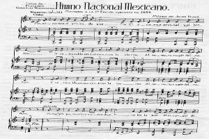 Notenblatt für "Himno Nacional Mexicano" mit traditioneller mexikanischer Notation im 4/4-Takt, eingerahmt von einem schwarzen Rand.