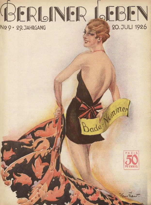 Titelbild der Berliner Leben Zeitschrift aus dem Juni 1926 mit einer Frau in einem Badeanzug, die ein Tuch hält, und dem Zeitschriftennamen quer darüber