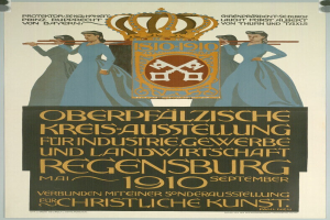 Plakat für die deutsche Revolution von 1910, das eine Gruppe von Menschen und eine Krone zeigt, mit Text, der Details zum Ereignis liefert.