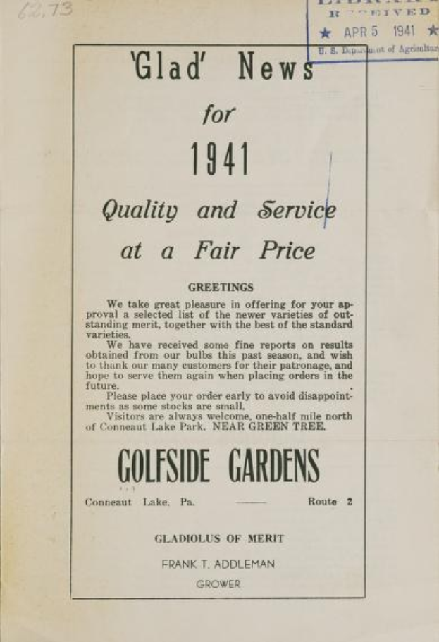 Schwarz-weißes Blatt mit Text, der "Glad News for 1941 Quality and Service at a Fair Price" lautet und aus dem Jahr 1941 stammt.