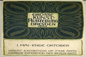 Plakat für die Große Kunstausstellung der Schönen Künste in Dresden, Deutschland, 1904, mit auffälliger Textwerbung.