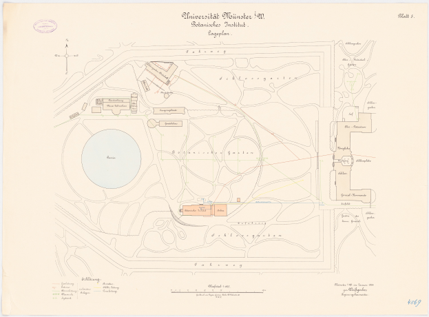 Eine detaillierte Karte der Stadt Berlin, Deutschland, mit der Universität Münster in der Mitte, die ihre Gebäude, Straßen und Annehmlichkeiten hervorhebt.
