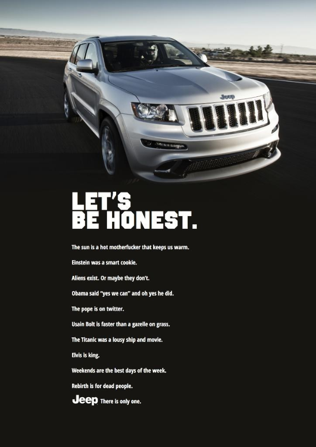 Bearbeitetes Bild eines Autos mit darunter positionierten Textzitaten.