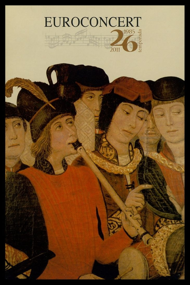 Plakat zum European Concert 26 mit einer Gruppe von Musikern, die Instrumente spielen, und Ereignisinformationen im Text.