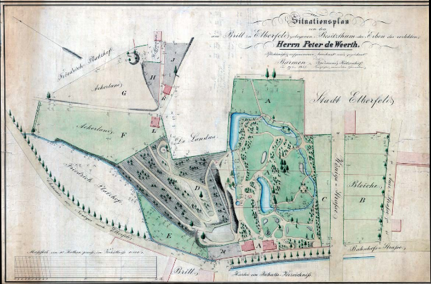 Alte Karte von Heidelberg, Deutschland, mit schwarzem Rand, zeigt detaillierte Stadtplanung einschließlich Straßen, Gebäuden und Text mit Bevölkerung, Lage und historischen Informationen.