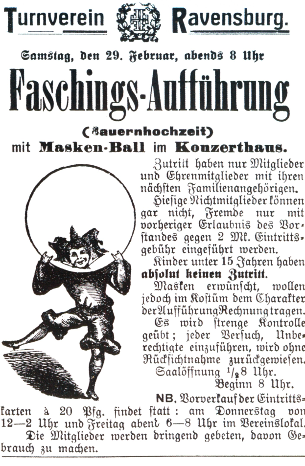 Ein Vintage-Plakat für eine Halloween-Party mit einem Mann in einem schwarzen und weißen gestreiftem Hemd, schwarzem Hut und schwarzem Cape mit einem verschmitzten Gesichtsausdruck und gefalteten Händen.