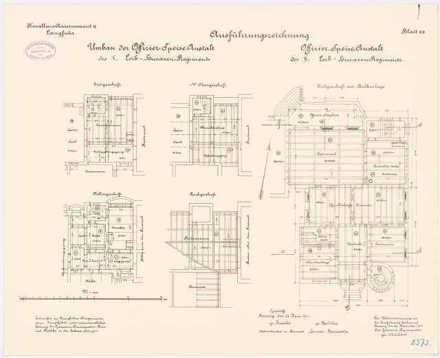 Schwarz-weißer architektonischer Grundriss des ehemaligen Kanzleramts, zeigt detaillierte Layout und TextAnnotation.